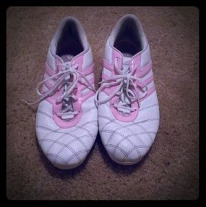Adidas pink and white shoes
